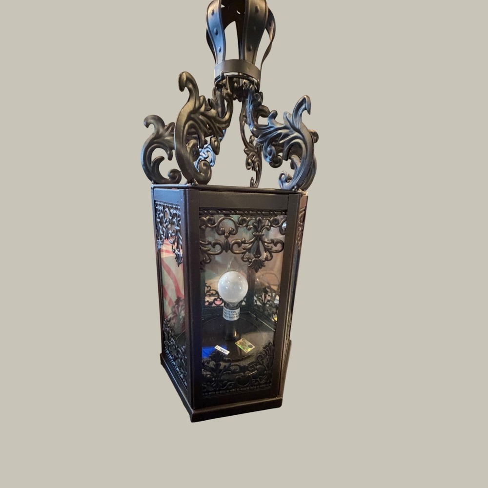 Pink Zebra Black Metal Gothic Crown Lantern Accent Simmering Lamp with Light